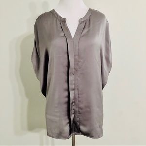 Silky Grey Sleeveless Button Down Blouse